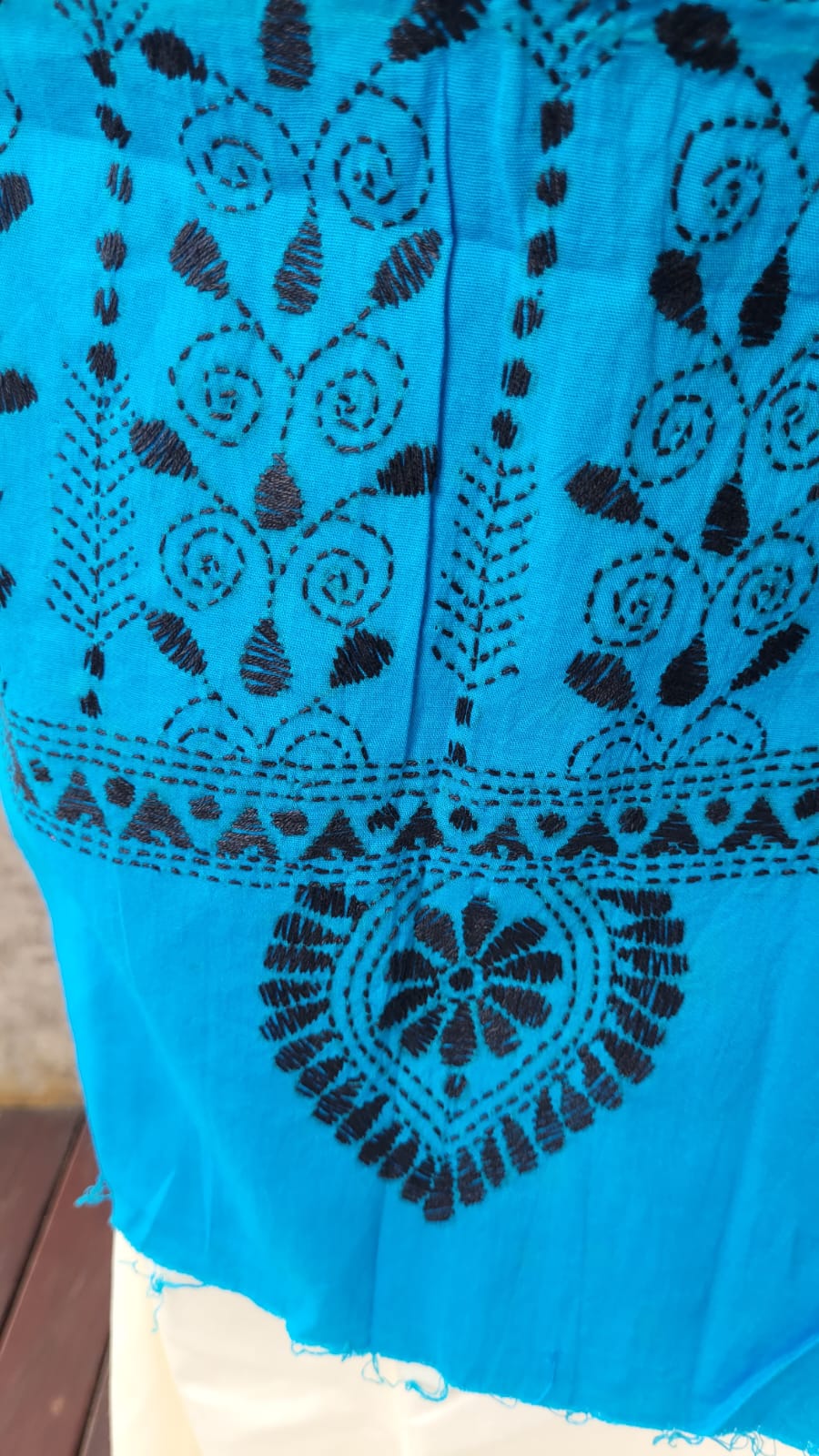 Blue Cotton Dupatta with Kantha Work