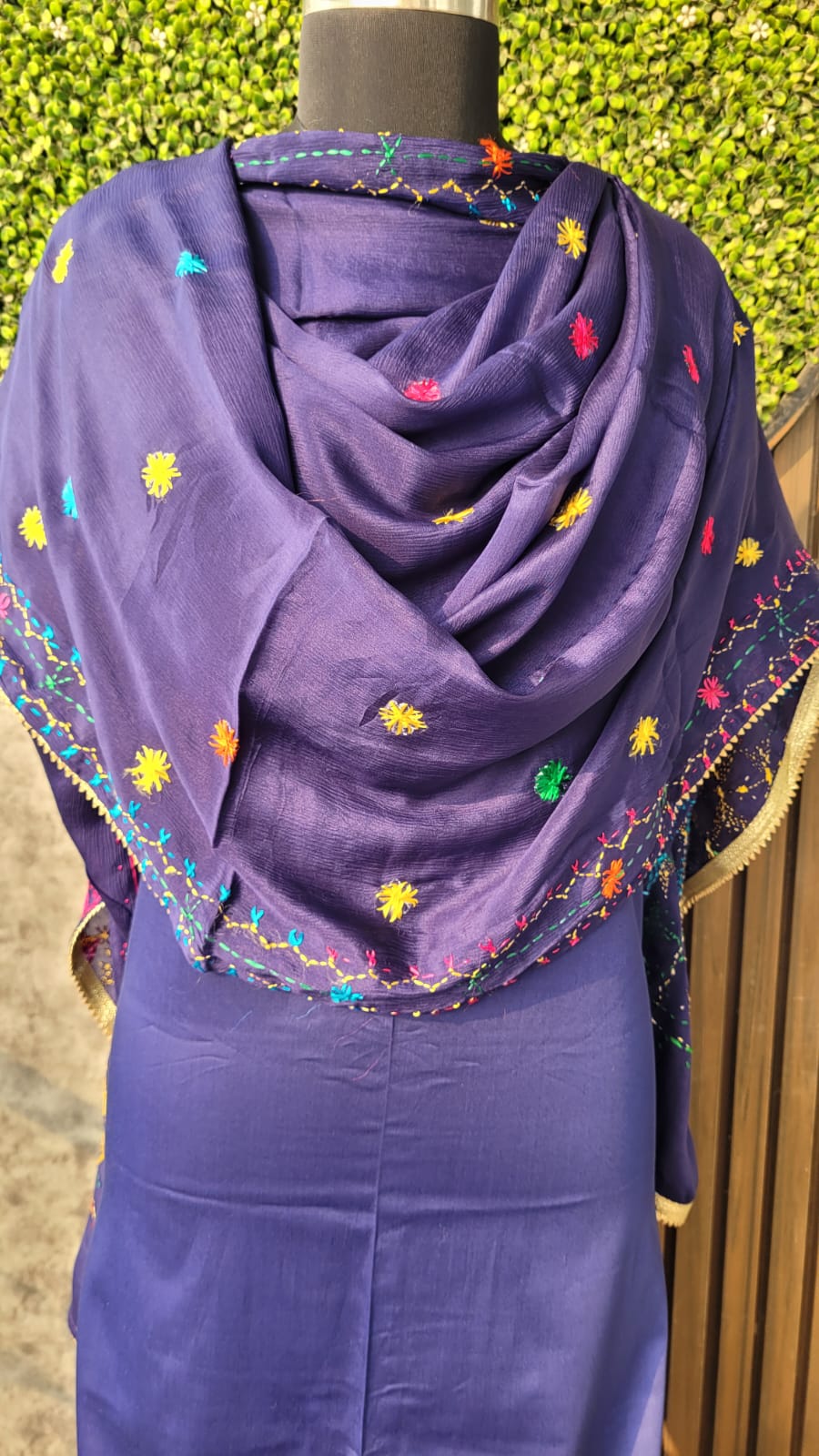 Navy Blue Phulkari Duppata on Pure fabric