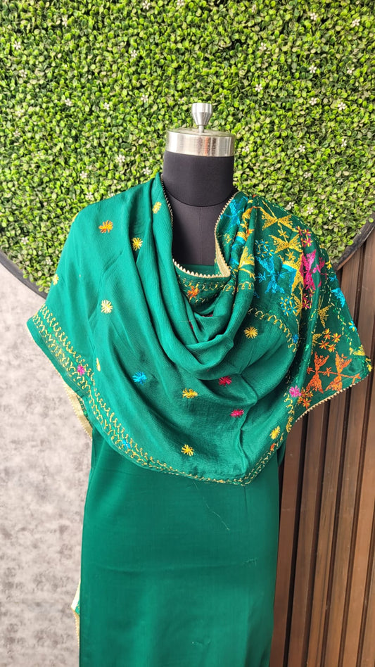 Green Phulkari on Pure chiffon dupatta