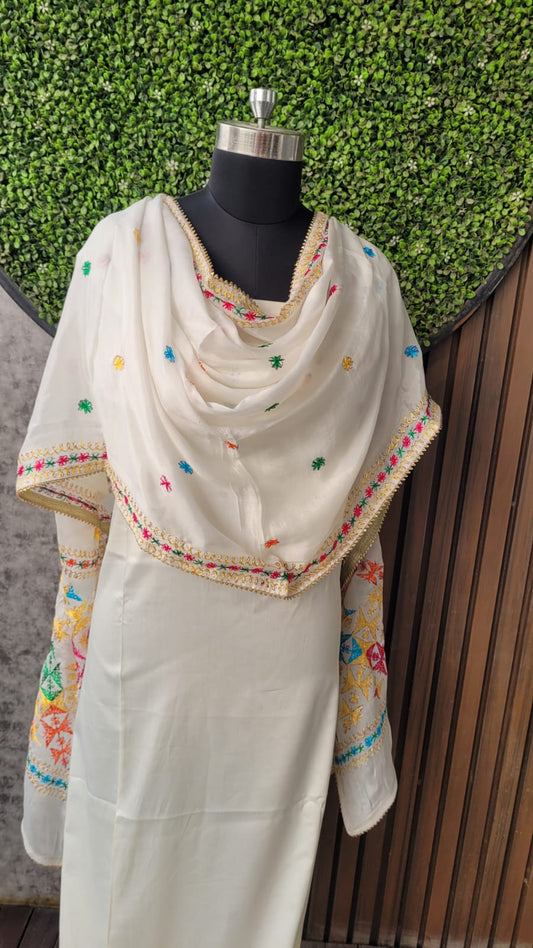 White Phulkari dupatta on Pure Chiffon